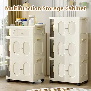 Multi-Layer Slim Storage Cart with Magnetic Doors - Portable Cabinet on Wheels with Handle, Large Capacity Organizer for Toys & Diapers, Foldable Trolley for Kids Room & Hallway, Easy Install Storage System