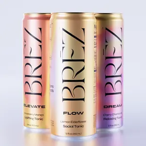BREZ Social Tonic Variety Pack - Functional Beverages with Mushrooms Adaptogens & Nootropics - Vegan Non-GMO Gluten-Free - 12oz - Lemon Elderflower, Strawberry Mango, Cherry Chamomile Flavors