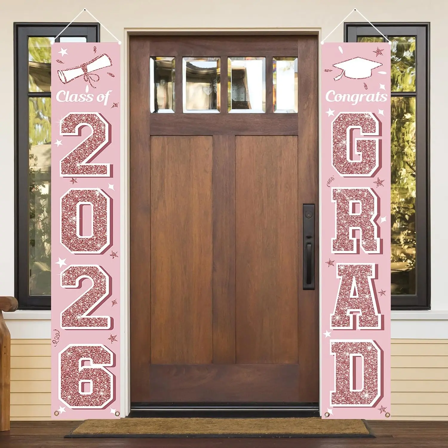 【graduation2026】Decoration for the graduating class of 2026, pink graduation banner hanging flag porch logo, party supplies for the graduating class of 2026, suitable for indoor/outdoor decoration of any school 180x30cm