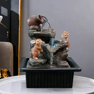 Easter decor.rabbits indoor tabletop fountain waterfall,colored LED lights and natural stone, waterfall decor in home office bedroom living room. Gift Colorful Ornaments