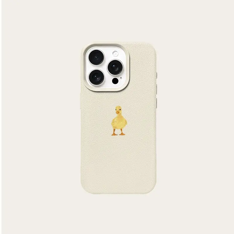 Cartoon Little Yellow Duck Patterned Lychee Texture Soft Plastic-Polycarbonate Smartphone Case - Non-Customized Protective Accessory for iPhone 11 Series, X Series, 17 Series with Drop Protection
