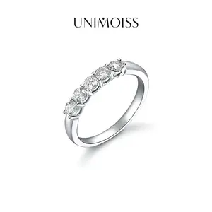 UniMoiss 1.5ct D Color VVS Clarity Round Moissanite Half Eternity Stacking Ring Band Daily Costume Jewelry Accessories Perfect Birthday Wedding Engagement Anniversary Gifts for Women