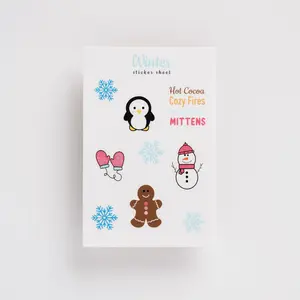 Winter Sticker Sheet for Journals Planners with Hot Cocoa Cozy Fires and Mittens Designs