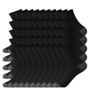 Women's Breathable Sweat-Absorbing Mid-Calf Socks 20/30 Pairs Pure Black Elastic Ribbed Cuffs Durable Comfortable for Sports Gym Casual Wear Soft Texture Fashionable Design - Womenswear