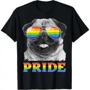 Pug Gay Pride LGBT Rainbow Flag Sunglasses T shirt LGBTQ T-Shirt