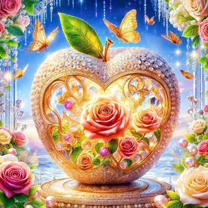 5D DIY Full Rhinestone Round Diamond Painting - Diamond Art Kit Apple Rose Butterfly Mosaic, Canvas - DIY Decorative Painting, Home Wall Decoration, Perfect for Halloween and Christmas, Independence Day, Birthday and Anniversary Gifts
