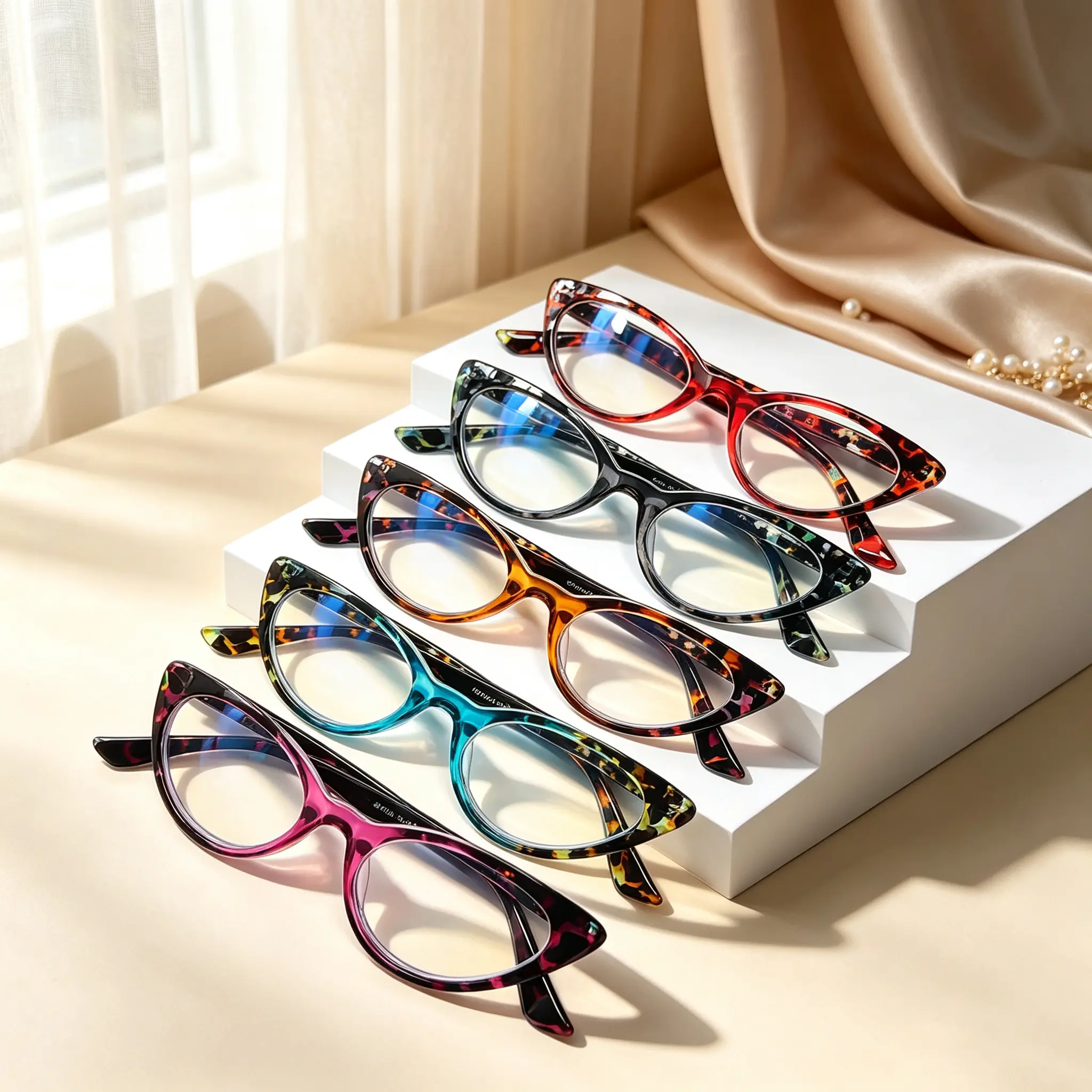 Women's Retro Cat-Eye Anti-Blue Light Reading Glasses 5-Pack, Leopard Print, Comfortable Spring Hinge, 0 to +6.0 Magnification, Elegant Festival Gift, Casual Non-Prescription Glasses