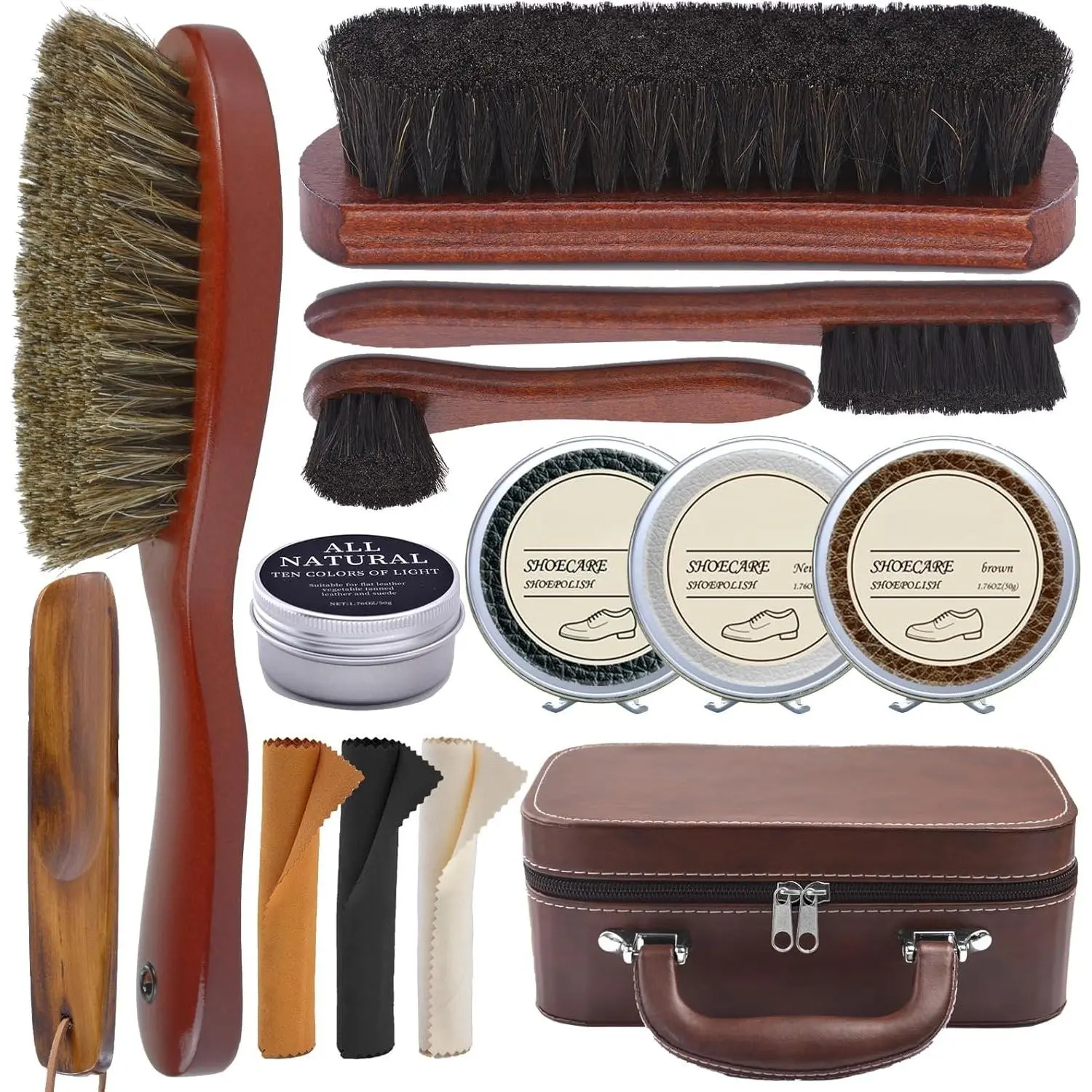 Shoe Cleaning Kit,13 Pcs Leather Boot Care Kit, Shoe Polish,  Oil, Shine Cloths, Shoe Brushes, Shoe Horn, and  for Leather Boot Care and Cleaning, Leather Polish Kit  for Men Women