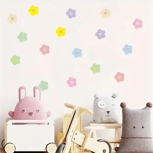 Cartoon Flower Pattern Wall Sticker, 16pcs Waterproof Colored Flower Design Art Stickers Wall Decal for Home Decoration