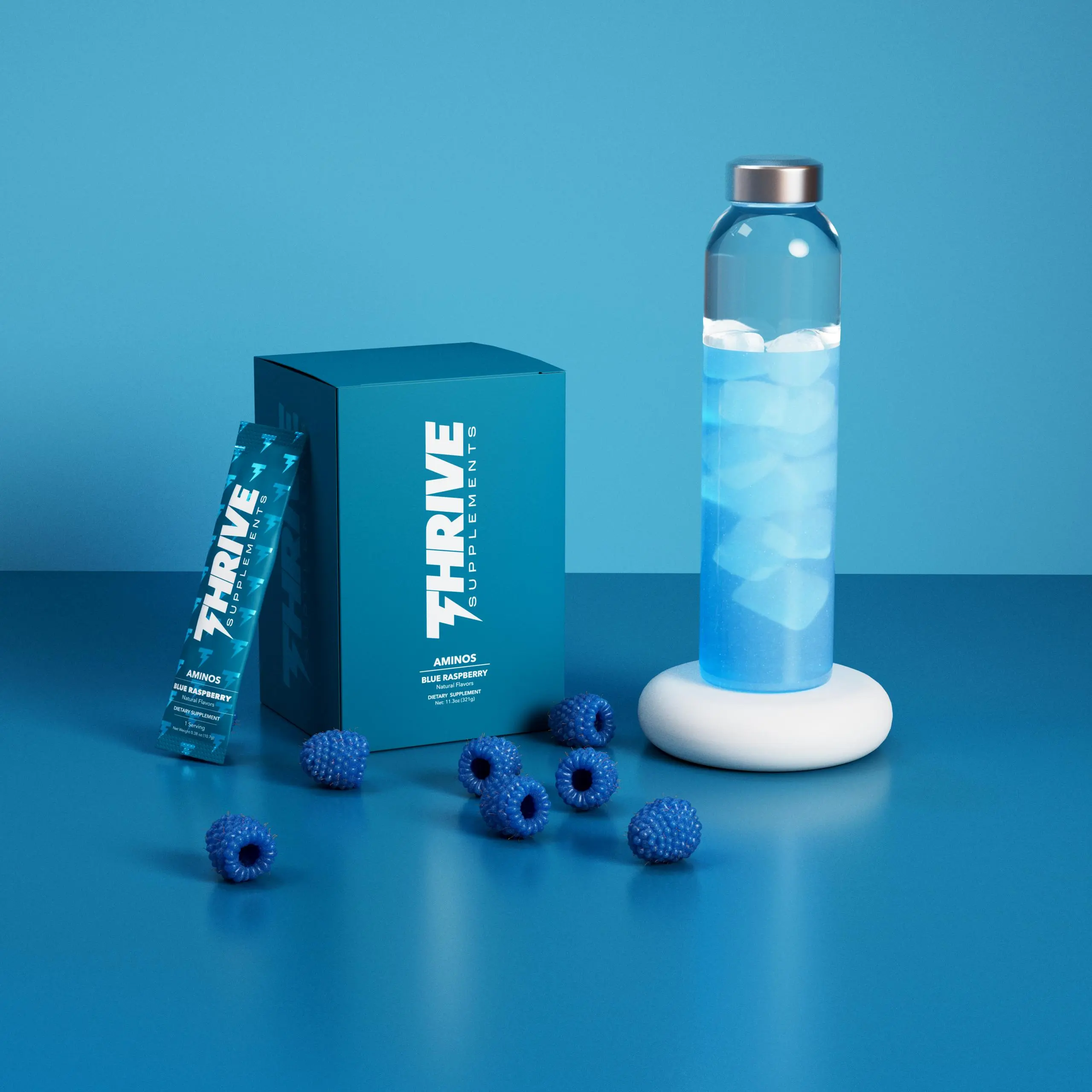Thrive Aminos Blue Raspberry 30 Servings 6g BCAA Blend 1g Essential Amino Acids Sugar-Free Gluten-Free Hydration Recovery Drink