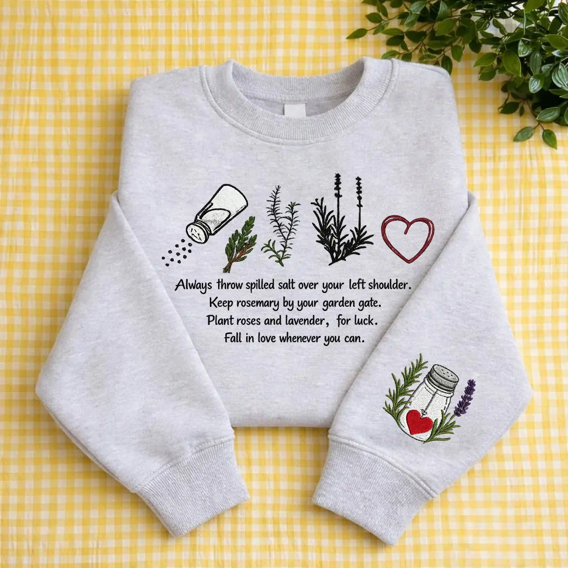 Embroidered Salt Rosemary Lavender Love Sweatshirt, Practical Magic Sweatshirt, Magic Spell, Halloween Sweatshirt, Witchy, Sleeve Salt Love