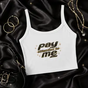 Pay Me White Black Gold Graphic Crop Tank Top Summer 2026