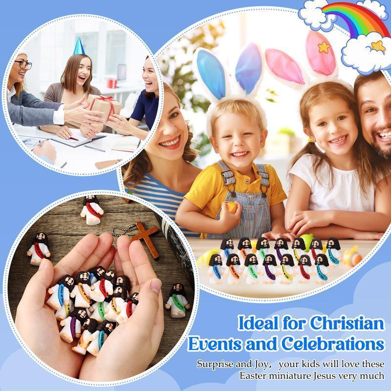 【New for Black Friday】Original Design 50/100Pcs  Jesus Figures with Jesus Love You Slogan for Religious Party Favors Sunday School Baptism Gifts Home Decoration Ornaments Mini Cute Figurines decor display Multicolor Rosary Cross Personalized Wording
