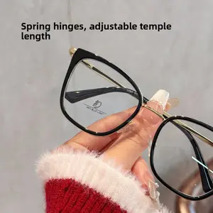 New TR90 anti-blue light glasses, natural look, fashionable cat-eye eyeglass frame for women, European and American style, spring-loaded temple glasses frame Double Geometric Beam Sunglasses lightweight pc vintage men sharing yes fashion full color luxury