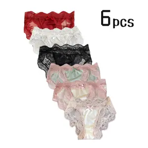 6-Pack Multicolor Floral Lace Sheer Women's Underwear, Comfortable and Breathable Daily Wear Ladies' Autumn Leggings, Women's Apparel, Valentine's Day Gift, Women's Lingerie, Female Panties New Model Smooth Cotton underwear for women panties