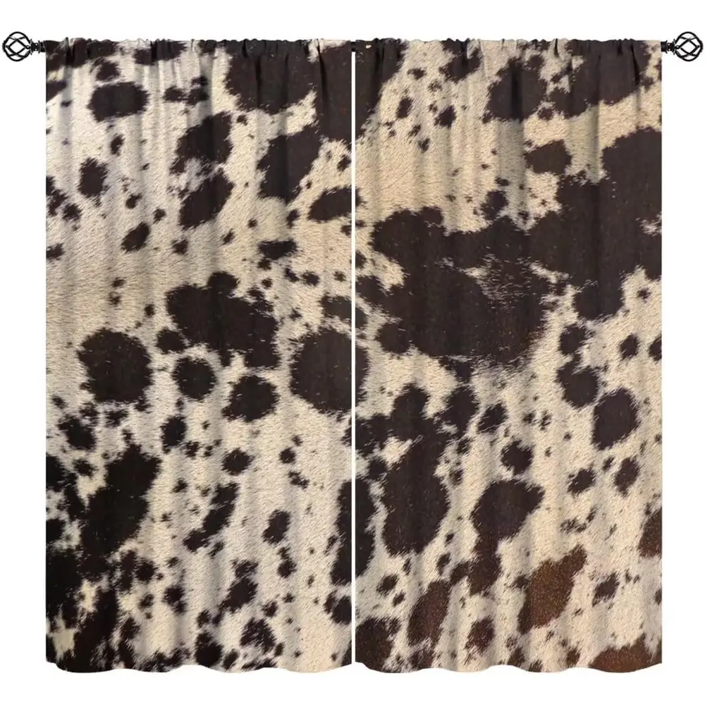 Cow Print Window Curtains - 99.99% Polyester Soft Rustic Western Farmhouse Highland Cow Hide Drapes, Machine Washable for Living Room Nurseries, Animals-Themed Mother's Day Gifts
