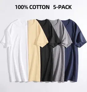 5 Pack Mens T-Shirts Cotton Heavyweight Essentials Short Sleeve Plain Tee Shirts for Men Streetwear Oversized Fit, 5-Piece Bundle Multipack