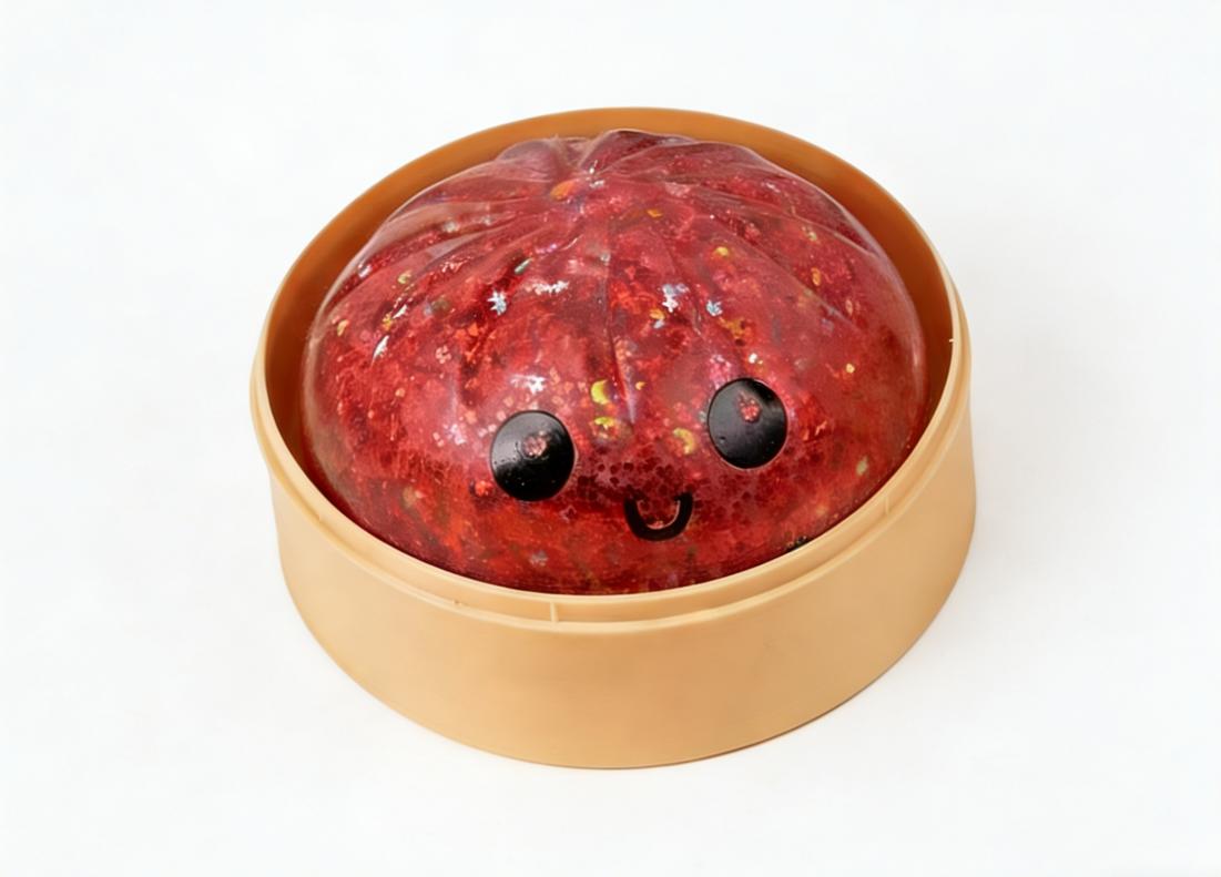 Colorful Bao Bun Squishy Toy Stress Relief Fidget Ball Realistic Steamed Bun with Steamer Stretchy Sensory Desk Toy Ideal Gift Choice for Adults Kids