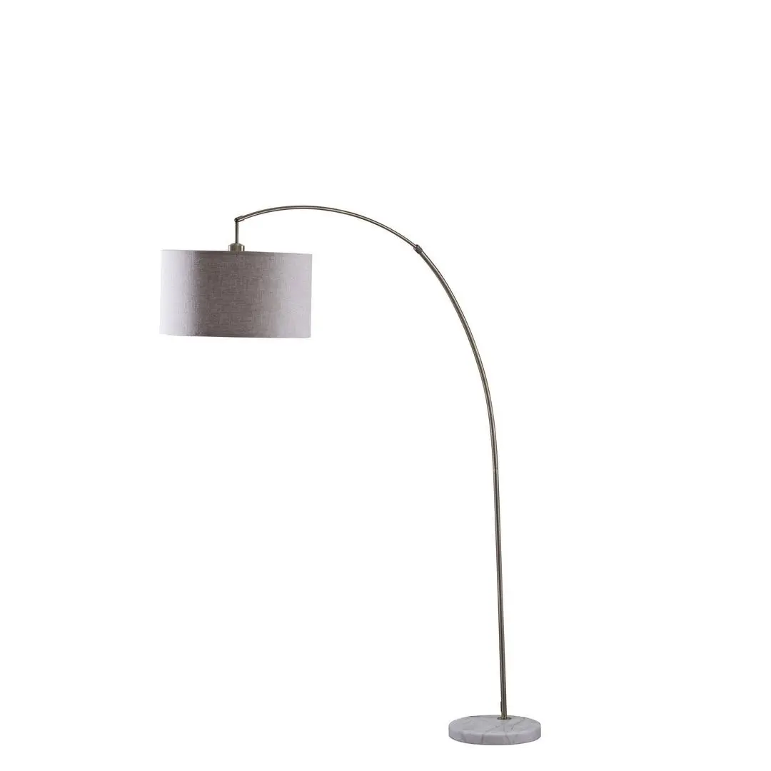Bowery 86" Tall Metal Floor Arc Lamp - UL Listed Arc Light with Step-On Switch, Beige & Antique Gold Finish, 110-120V Line Voltage, AC Power Supply, 120" Cord, 18in L x 18in W x 10.5in H, White Ring Adapter, 110-120V, Ul Listed, Floor Lamps & Torchieres