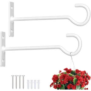 Plant Hooks for Hanging Plant Bracket 6inch Metal Plant Hanger Decorative Wall-Plant Wall Hanger forHanging Lanterns, Bird Feeder, Flower Basket, Home Decor Indoor & Outdoor 2 Pack(White)