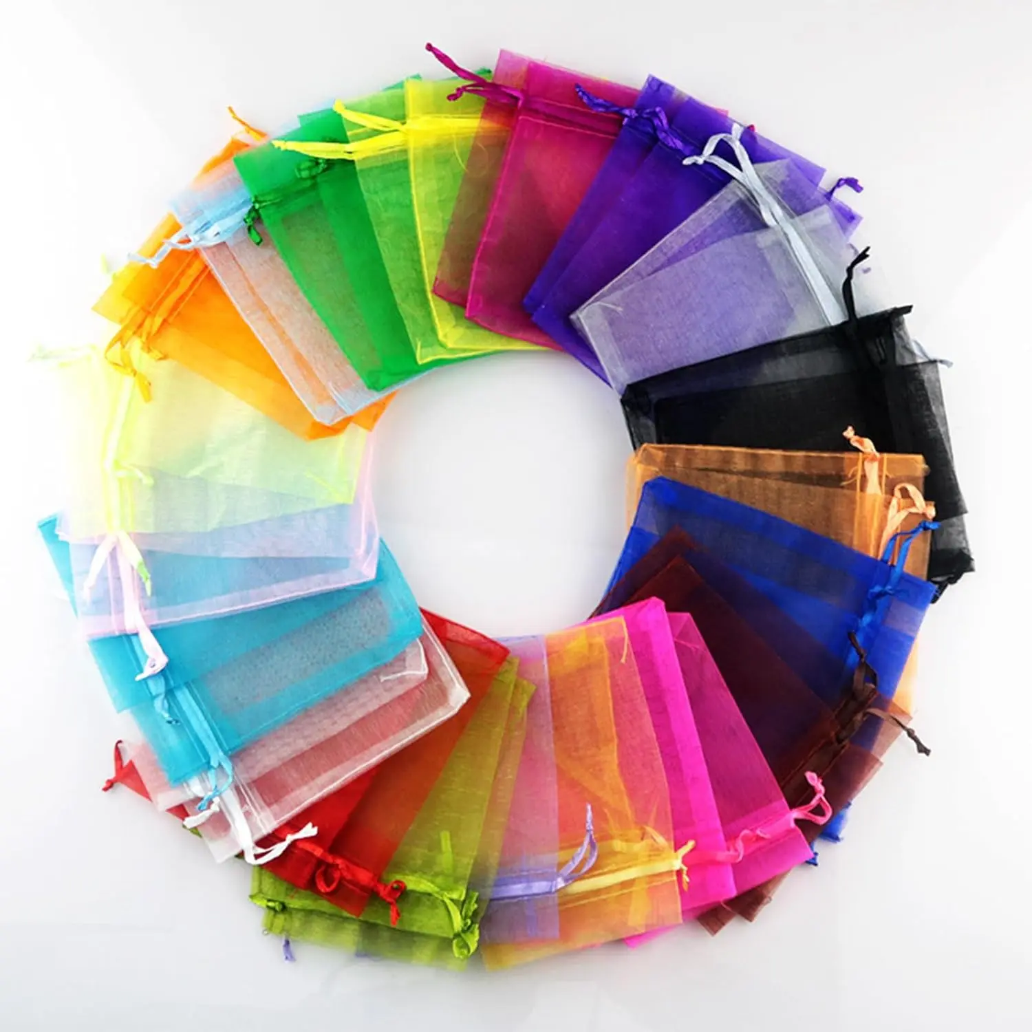100 count Sheer Organza Bags With Drawstring for Wedding Favor, Party, Favor , Candy, Birthday, Christmas, Festival, Soaps, Makeup,Wrapping Supplies, 6 x 4 Inch Small Mesh multicolor  Bags.