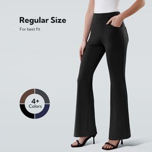 DLOODA Women’s Stretchy Flare Work Pants with 4 Pockets, High Waist Pull-On Business Casual Office Slacks