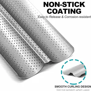 Nonstick Perforated French Bread Baking Pan, 15"X 6.3" Premium Toast Mold, Silver