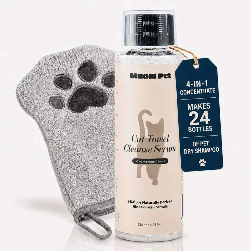 4-in-1 Waterless Cat Shampoo and Conditioner Concentrate, Makes 24 Bottles of Dry Shampoo for Cats – Cleanses, Conditions, Moisturizes & Deodorizes, 98%+ Naturally Derived - Rinse-Free