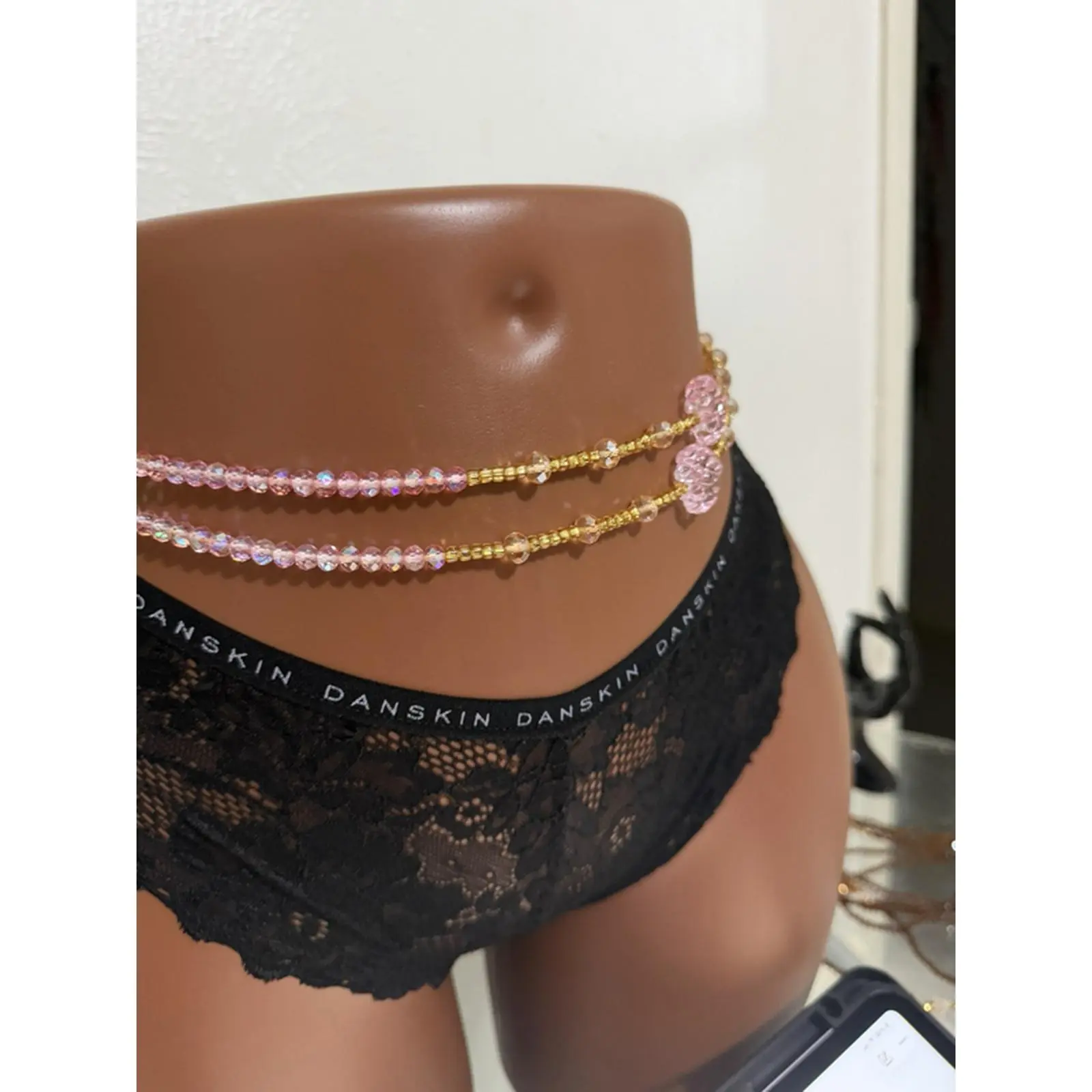 Pink Blossom Waist Beads Tie On 45inch - Elegant and Stylish Accessory for Women