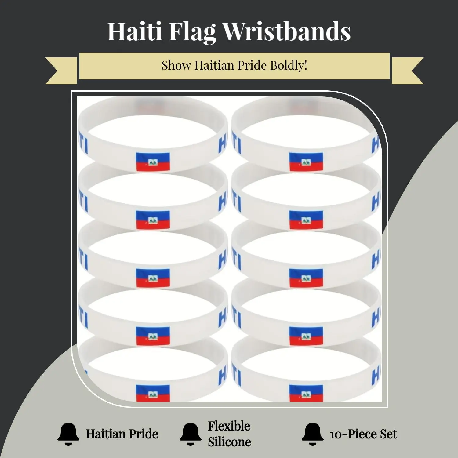 10 Pcs Haiti Flag Silicone Wristbands, Haitian Pride Rubber Bracelets, Printed HAITI National Flag Bands for Men Women, Cultural Events, Festivals, Sports Games, Daily Wear and Gifts