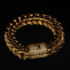 Capital Letter A-Z Letter Curb Link Miami Bracelet Initial Gold Plated Stainless Steel Hip Hop Diamond Cuban Chain CZ Detail Men's Alphabet Men's  Jewelry Name