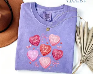 Comfort Colors Christian Valentine TShirt Candy Hearts Bible Verse Tee, Faith Love Scripture Graphic Gift Women