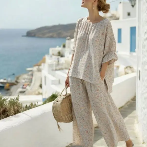Loose-fitting Wide-leg Capri Pants Casual Set
