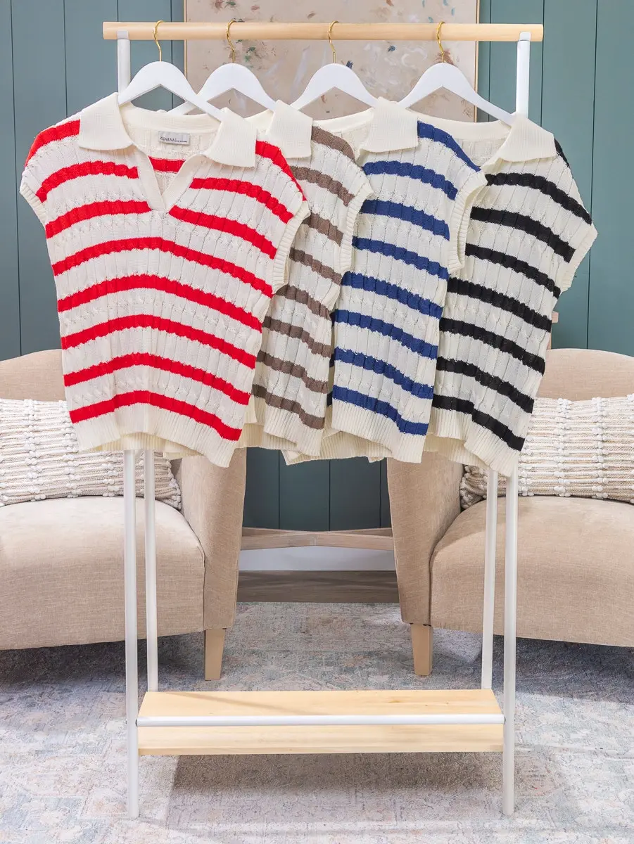 Zenana Textured Stripe Collared Sweater Vest | S-L