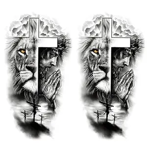 2 Sheets Realistic Animal Temporary Tattoos Stickers Forest Lion Jesus Cross Old School Designs For Men Waterproof Arm Leg Fake Body Art, Gym & Parties Bold Masculine Decals