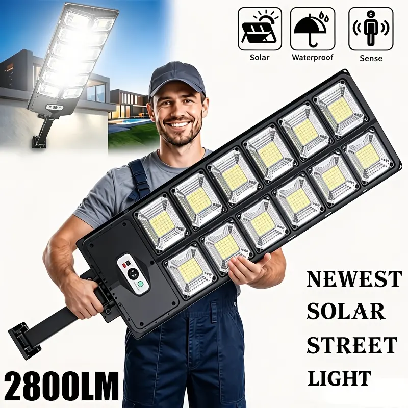 Outdoor solar street light, 3000 lumens automatic sensing ultra-bright solar courtyard light, IP65 protection level and a large-capacity 7000 mAh battery, easy to install, automatic sensing floodlighting from dusk to dawn, suitable for courtyards