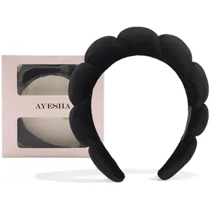 Spa Headband for Women Sponge Headband for Washing Face Clouds Soft Hairband Makeup Headbands for Women Girls Shower Makeup Skincare (Black)