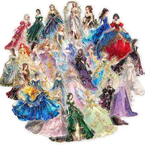 30pcs LSpet Dress Up for Girls and Princesses, Gold Hot Surface Laser Decoration Graffiti Transparent PET Material Series Graffiti Stickers Suitable for Luggage, Phone Cases, Laptops, Helmets, Skateboards Waterproof Decoration DIY Creative Stickers