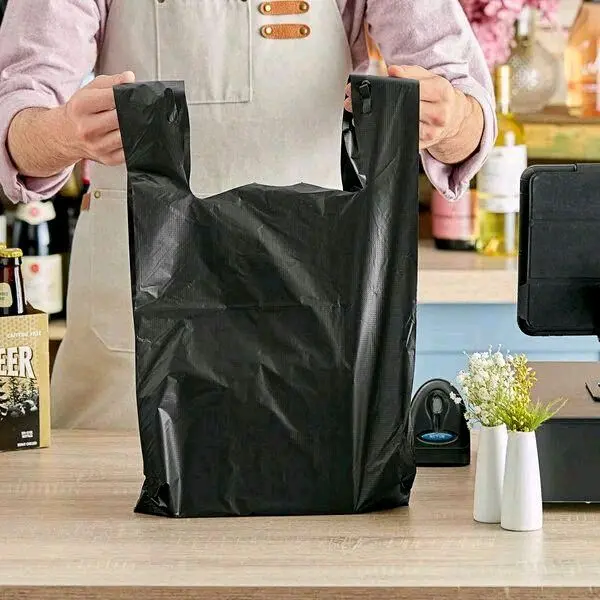 Black Plastic Thank You Bags Heavy-duty High Quality Shopping Bags for Retail Store and Daily Use . 300ct