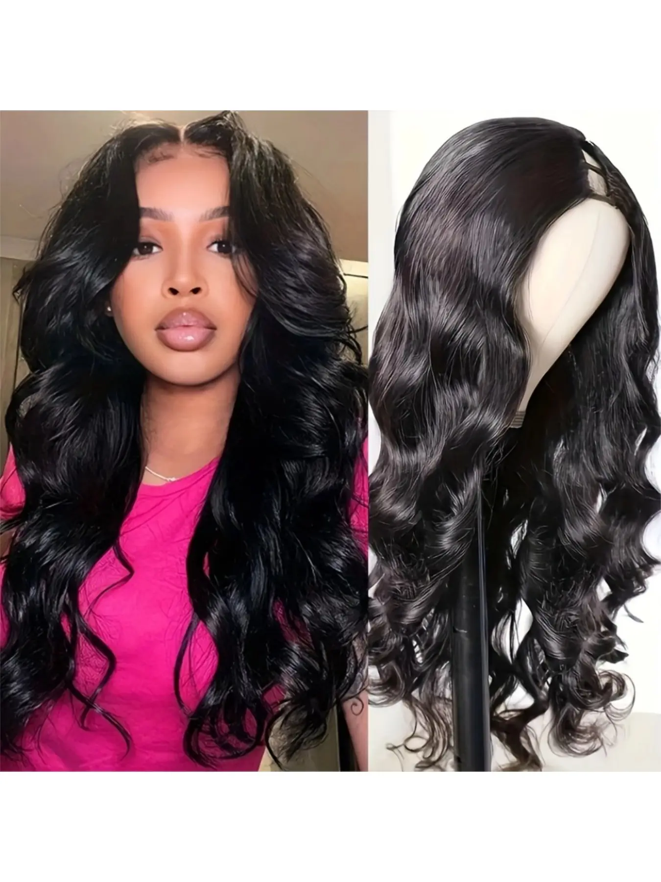 V Part Wig Premium Human Hair Body Wave Upgrade U Part Human Hair Wig With Clips Glueless Wigs Human Hair Wavy Beginner Friendly V Shape Clip In Half Wigs for Women No Leave Out 180% Density
