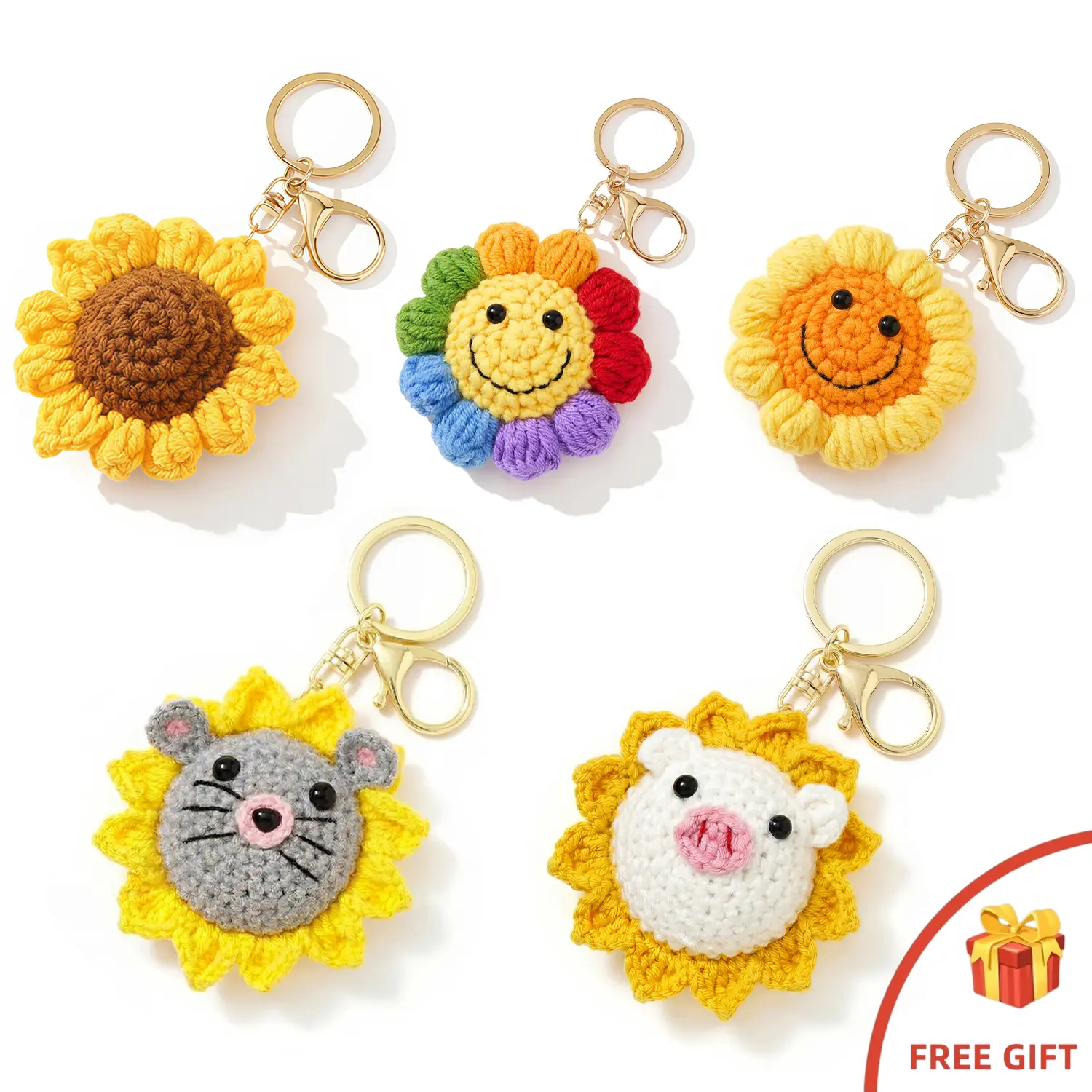 Cute Handmade Bohemian Style Sunflower Keychain - Bag Charm Keychain, Bestie Birthday Gift for Girls, Cute Keychains, Handmade Keychains