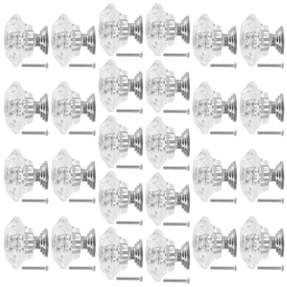 Clear Crystal Knobs with Silver Hardware - 24-Pack for Cabinets & Drawers - Elegant Design for Home Decor