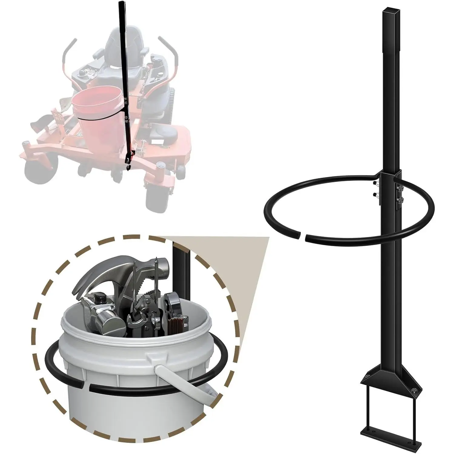 Zero Turn Mower Handle, 5 Gallon Bucket Holder, Lawn Mower Accessory Handle Kit for Garden & Yard Cleaning Grabber Tool - Bucket Holder for Zero Turn Mower - Black