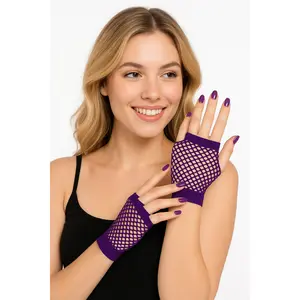 Purple Fishnet Short Gloves