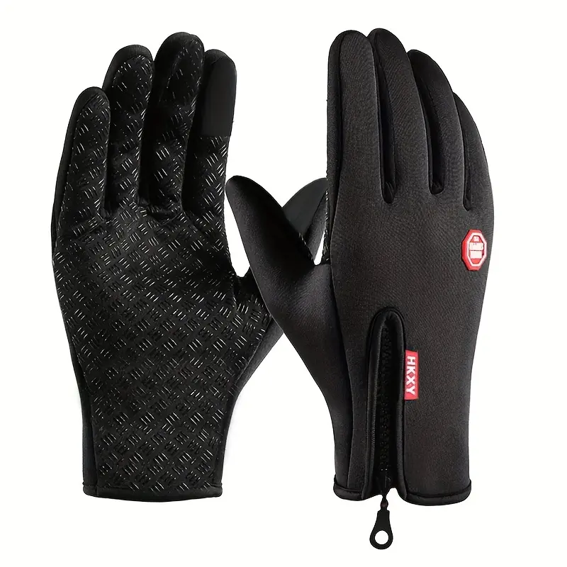 Unisex Winter Thermal Insulated Touch Screen Gloves - Adjustable Zippered, Windproof, Waterproof, Warm Short Sports Gloves for Outdoor Hiking, Fishing, Thermal Insulated Gloves Handgloves