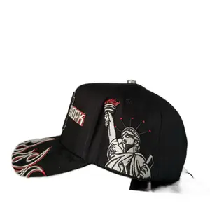 Gorra N Y Flames Red CF - Black Baseball Cap with Statue of Liberty Embroidery and Flame Design