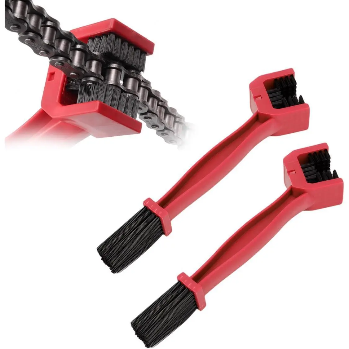 Yourkar 2 PCS Bike or Motorcycle Chain Washer, Multifunctional Motor Chain Gear Cleaning Brush, Chain Dirt Clean Brush Cleaner for Bicycles Motorcycles, Motor Accessories (Red+Red)