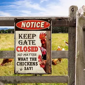 1PC Farm Chicken Coop Metal Tin Sign, Keep Gate Closed Vintage Humorous Aluminum Wall Art, Indoor Outdoor Hanging Decor for Farm Fence Chicken Coop, Perfect Gift for Chicken Lovers and Farmers