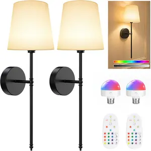 2-Pack Semi-Embedded Wireless Remote Wall Lamps (E26) - Rechargeable Battery, 9-Color Dimmable, No Wiring Required - Home Lighting, Color Changing, Decorative, Ambient for Bedroom, Living Room, Color Changing Lights
