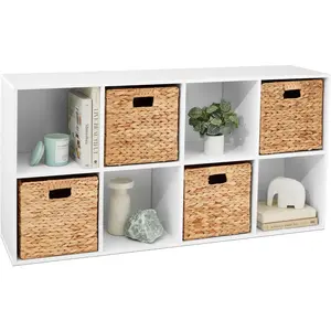8-Cube Storage Organizer, 11in Shelf Opening, Bookcase, Display Shelf, Customizable w/ 3 Removable Back Panels – White--Movable bookshelf living room storage rack lattice cabinet can be used to store sundries and clothes
